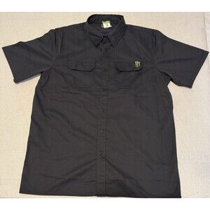 Monster Energy Casual Button Up Short Sleeve Shirt Mens 2XL Black Workwear